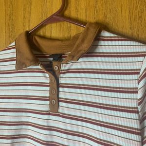 ART CLASS BROWN AND WHITE STRIPPED COLLARED TEXTURED SHIRT WOMENS XL🍀 2